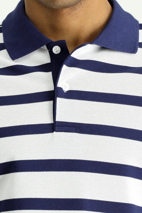 Koyu Lacivert Polo Yaka Slim Fit Dar Kesim Desenli Pamuk Tişört