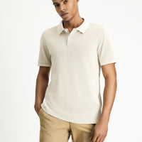 Orta Bej Slim Fit Dar Kesim Nakışlı Pamuk Polo Yaka Tişört