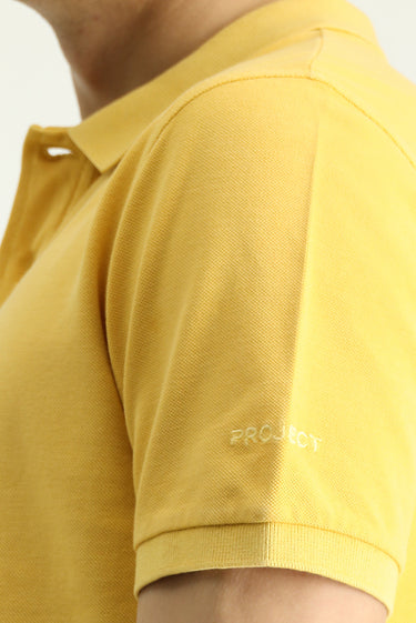 Koyu Sarı Slim Fit Dar Kesim Nakışlı Pamuk Polo Yaka Tişört