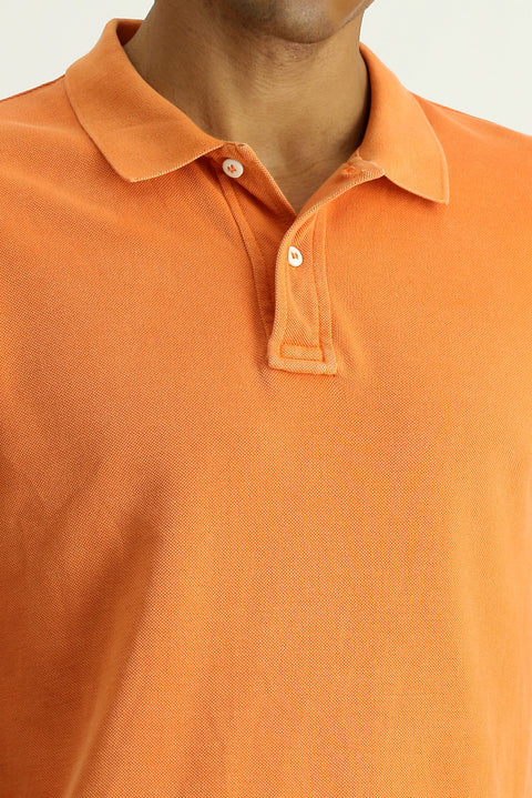Açık Turuncu Slim Fit Dar Kesim Nakışlı Pamuk Polo Yaka Tişört