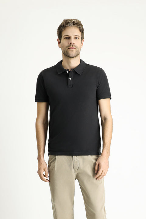 Koyu Antrasit Slim Fit Dar Kesim Nakışlı Pamuk Polo Yaka Tişört