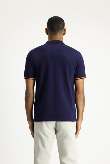 Koyu Lacivert Polo Yaka Slim Fit Dar Kesim Desenli Pamuk Tişört