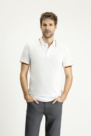 Beyaz Polo Yaka Slim Fit Dar Kesim Desenli Pamuk Tişört