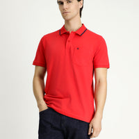 Nar Çiçeği Slim Fit Dar Kesim Desenli Nakışlı Pamuk Polo Yaka Tişört