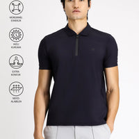 Koyu Lacivert Techno-Line Polo Yaka Slim Fit Dar Kesim Fermuarlı Likralı Tişört