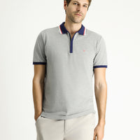 Orta Gri Melanj Slim Fit Dar Kesim Pamuk Polo Yaka Tişört