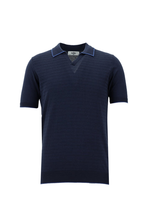 Koyu Lacivert Slim Fit Dar Kesim Desenli Pamuklu Polo Yaka Tişört
