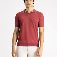Gül Kurusu Slim Fit Dar Kesim Desenli Pamuklu Polo Yaka Tişört