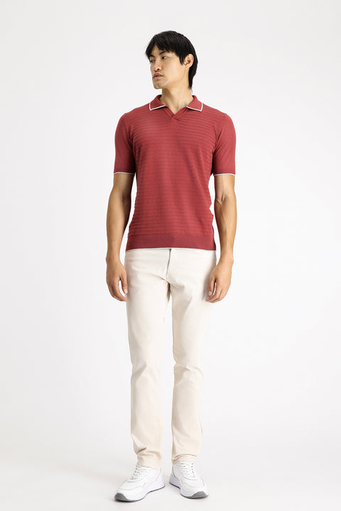 Gül Kurusu Slim Fit Dar Kesim Desenli Pamuklu Polo Yaka Tişört
