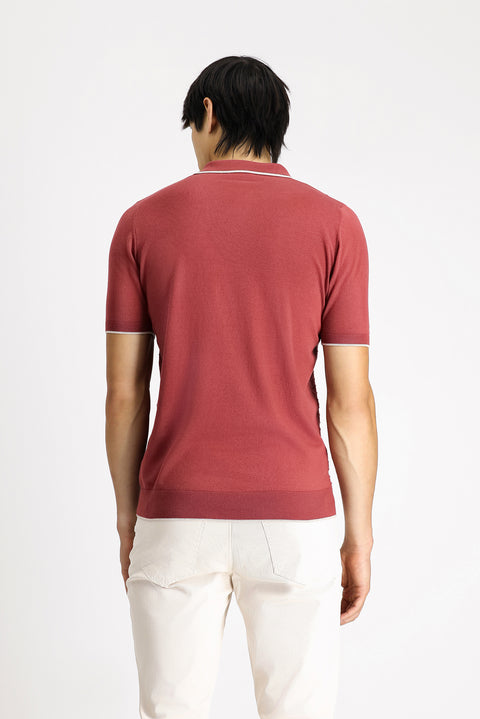 Gül Kurusu Slim Fit Dar Kesim Desenli Pamuklu Polo Yaka Tişört