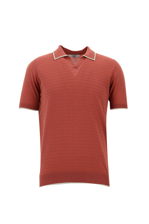 Açık Kırmızı Slim Fit Dar Kesim Desenli Pamuklu Polo Yaka Tişört