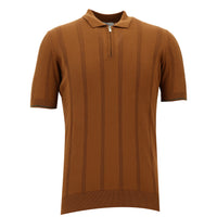 Açık Kahve Fermuarlı Desenli Slim Fit Dar Kesim Polo Yaka Tişört