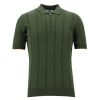 Orman Yeşili Fermuarlı Desenli Slim Fit Dar Kesim Polo Yaka Tişört