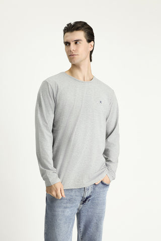 Açık Gri Melanj Bisiklet Yaka Slim Fit Dar Kesim Pamuklu Sweatshirt