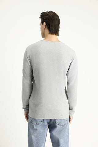 Açık Gri Melanj Bisiklet Yaka Slim Fit Dar Kesim Pamuklu Sweatshirt