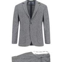 Orta Lacivert 7 Drop Slim Fit Dar Kesim Keten Karışımlı Beli Lastikli İpli Takım Elbise