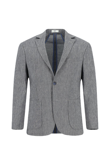 Orta Lacivert Super Slim Fit Ekstra Dar Kesim Keten Karışımlı Beli Lastikli İpli Takım Elbise