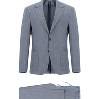 Koyu Mavi 7 Drop Slim Fit Dar Kesim Keten Karışımlı Beli Lastikli İpli Takım Elbise