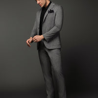Koyu Antrasit Slim Fit Dar Kesim Keten Karışımlı Beli Lastikli İpli Takım Elbise