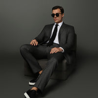 Siyah Slim Fit Dar Kesim Keten Karışımlı Kruvaze Takım Elbise