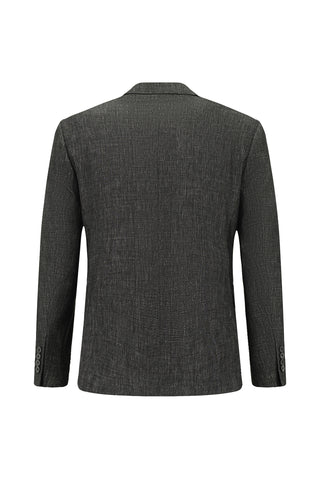 Siyah 7 Drop Slim Fit Dar Kesim Keten Karışımlı Sivri Yaka Kruvaze Takım Elbise