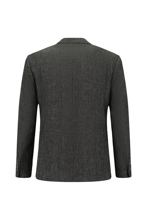 Siyah 7 Drop Slim Fit Dar Kesim Keten Karışımlı Sivri Yaka Kruvaze Takım Elbise