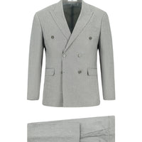 Orta Gri Slim Fit Dar Kesim Keten Karışımlı Kruvaze Takım Elbise