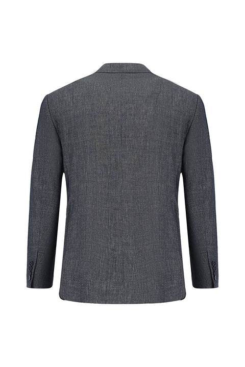 Koyu Lacivert 7 Drop Slim Fit Dar Kesim Keten Karışımlı Sivri Yaka Kruvaze Takım Elbise