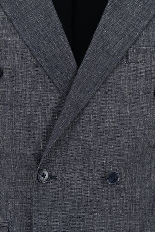 Koyu Lacivert 7 Drop Slim Fit Dar Kesim Keten Karışımlı Sivri Yaka Kruvaze Takım Elbise