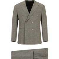 Açık Kahve 7 Drop Slim Fit Dar Kesim Keten Karışımlı Sivri Yaka Kruvaze Takım Elbise