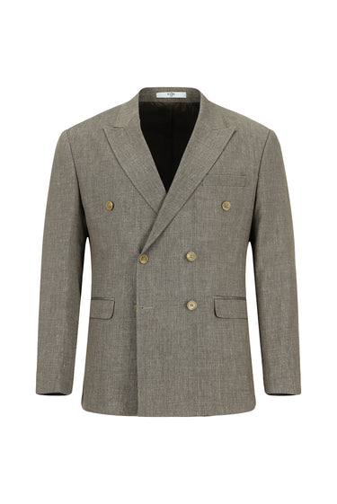 Açık Kahve  Slim Fit Dar Kesim Keten Karışımlı Kruvaze Takım Elbise