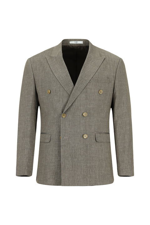 Açık Kahve 7 Drop Slim Fit Dar Kesim Keten Karışımlı Sivri Yaka Kruvaze Takım Elbise