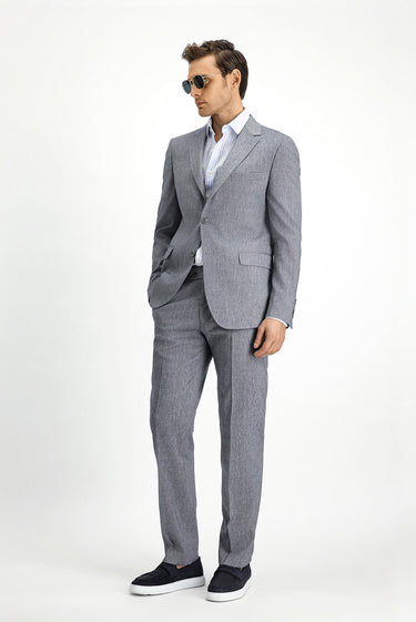 Orta Füme Slim Fit Dar Kesim Keten Karışımlı Takım Elbise