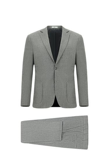 Orta Füme Super Slim Fit Ekstra Dar Kesim Keten Karışımlı Spor Takım Elbise