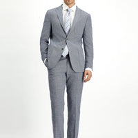 Koyu Lacivert Super Slim Fit Ekstra Dar Kesim Keten Karışımlı Spor Takım Elbise