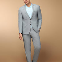 Açık Lacivert Slim Fit Dar Kesim Keten Karışımlı Takım Elbise