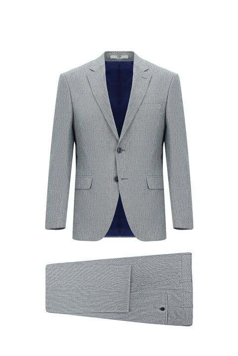 Açık Lacivert 7 Drop Slim Fit Dar Kesim Keten Karışımlı Takım Elbise