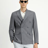 Orta Gri Super Slim Fit Ekstra Dar Kesim Desenli Kruvaze Ceket