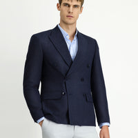 Koyu Lacivert Super Slim Fit Ekstra Dar Kesim Desenli Kruvaze Ceket