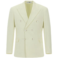 Krem Slim Fit Dar Kesim Desenli Gofre Kruvaze Ceket