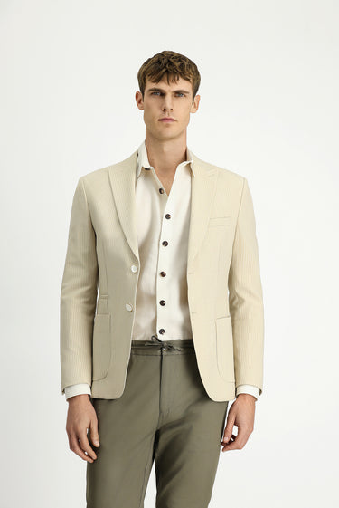 Açık Bej Super Slim Fit Ekstra Dar Kesim Çizgili Likralı Spor Ceket