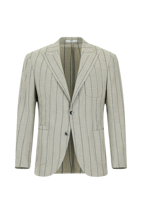 Light Beige 8 Drop Muscle Fit Long Athletic Cut Striped Lycra Sport Jacket