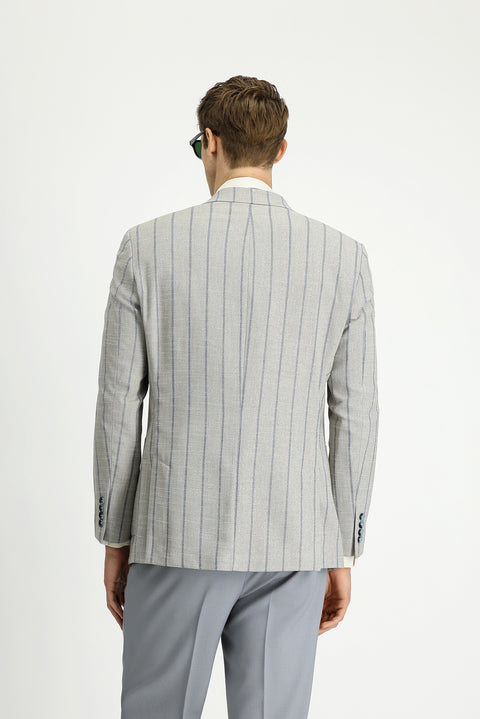 Light Beige 8 Drop Muscle Fit Long Athletic Cut Striped Lycra Sport Jacket