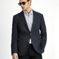 Koyu Lacivert Slim Fit Dar Kesim Pamuklu Spor Ceket