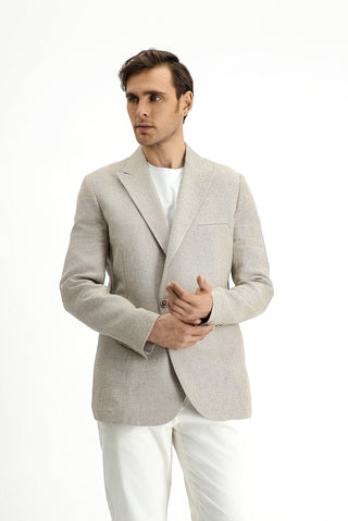Açık Bej 7 Drop Slim Fit Dar Kesim Keten Karışımlı Kruvaze Ceket