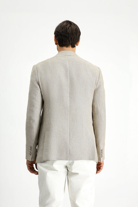 Light Beige 7 Drop Slim Fit Linen Blend Double-Breasted Jacket