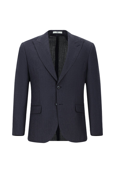 Dark Navy 7 Drop Slim Fit Classic Jacket in Wool and Linen Blend