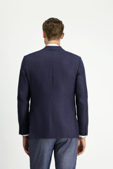 Dark Navy 7 Drop Slim Fit Classic Jacket in Wool and Linen Blend