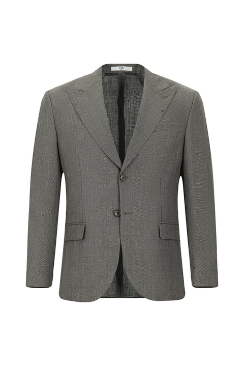 Dark Anthracite 7 Drop Slim Fit Classic Jacket in Wool and Linen Blend