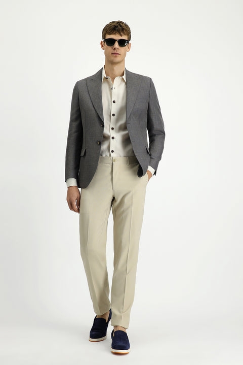 Dark Anthracite 7 Drop Slim Fit Classic Jacket in Wool and Linen Blend